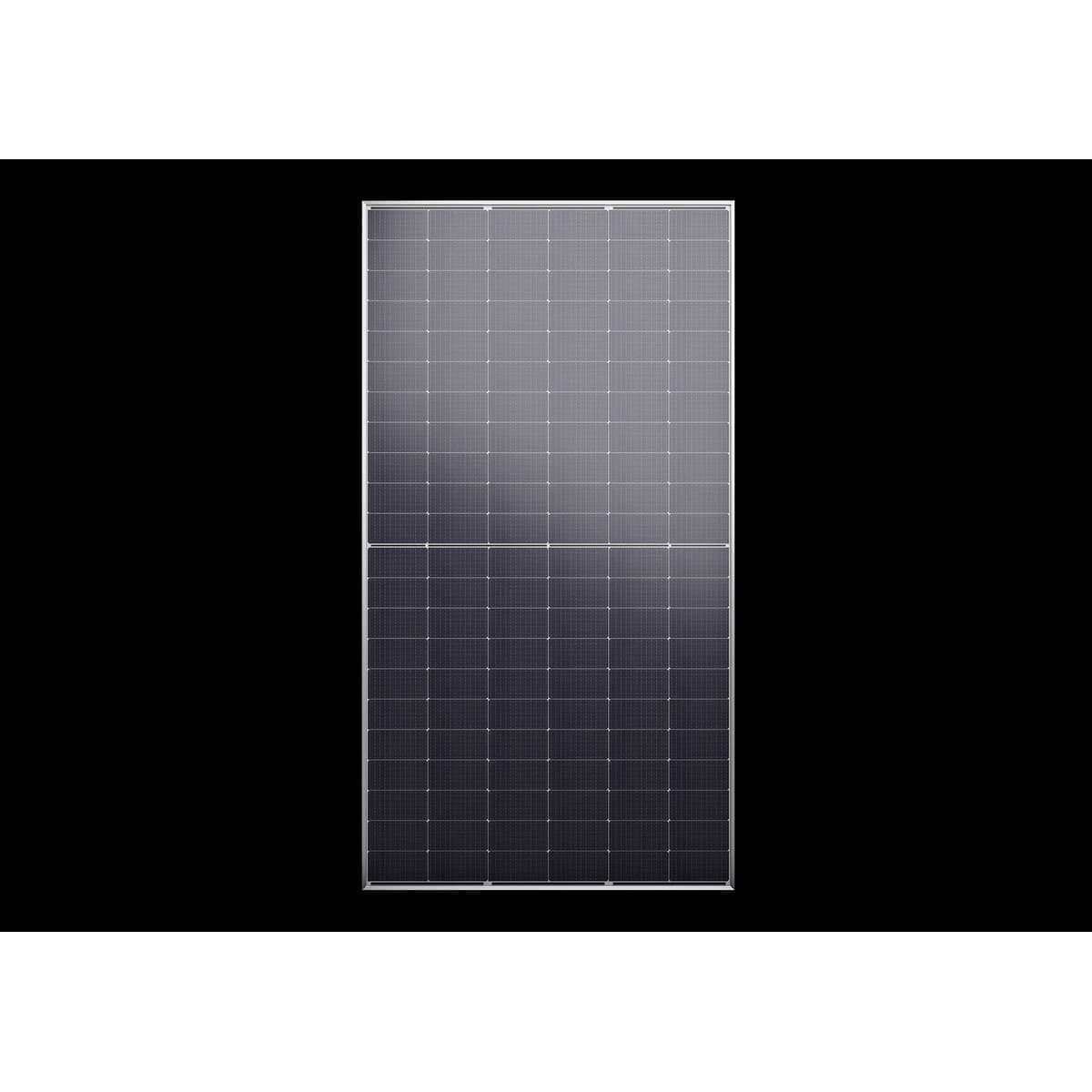 Jinko Solar Tiger Neo bifacial 615W module, front view on white