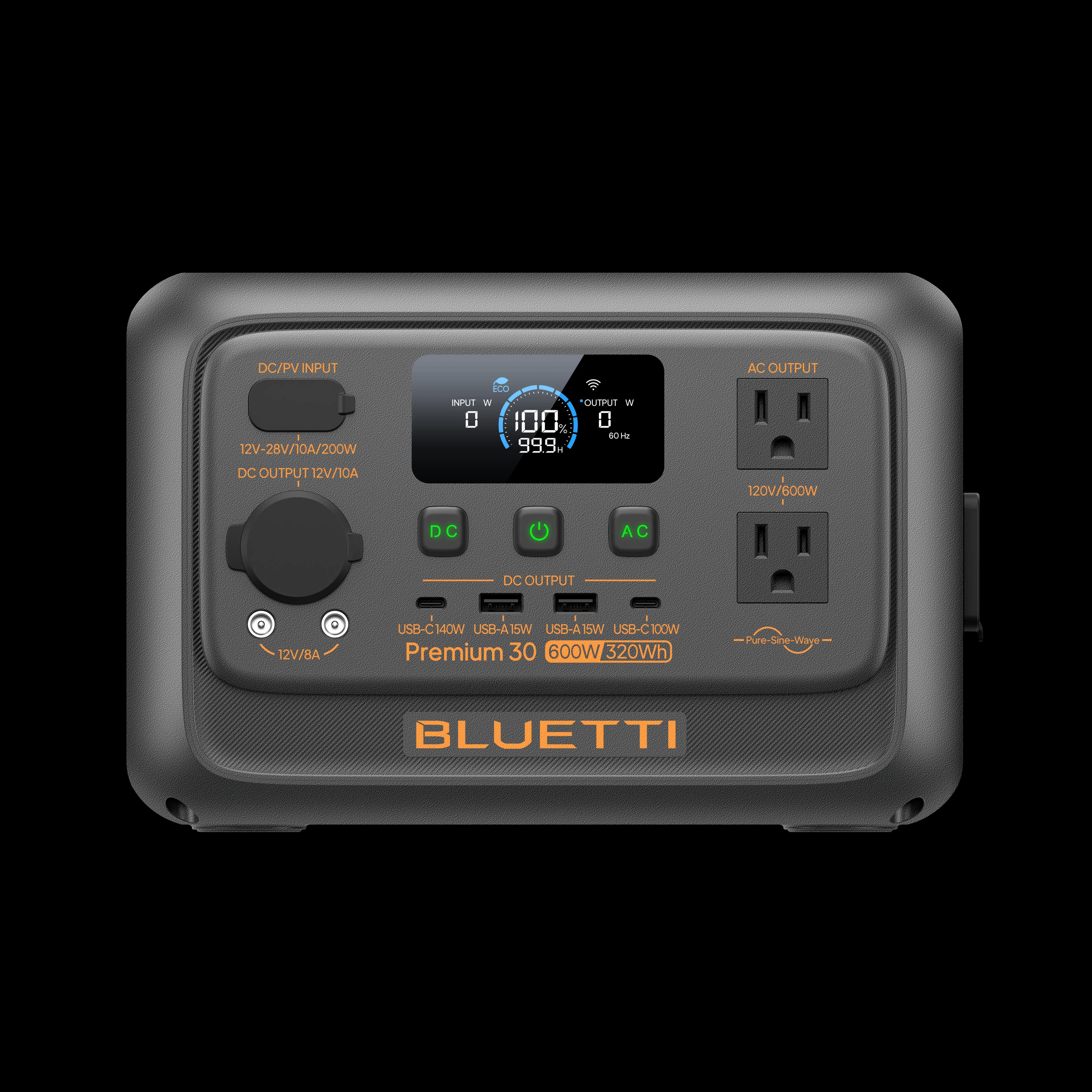 Bluetti Premium 30 V2 portable power station, front view